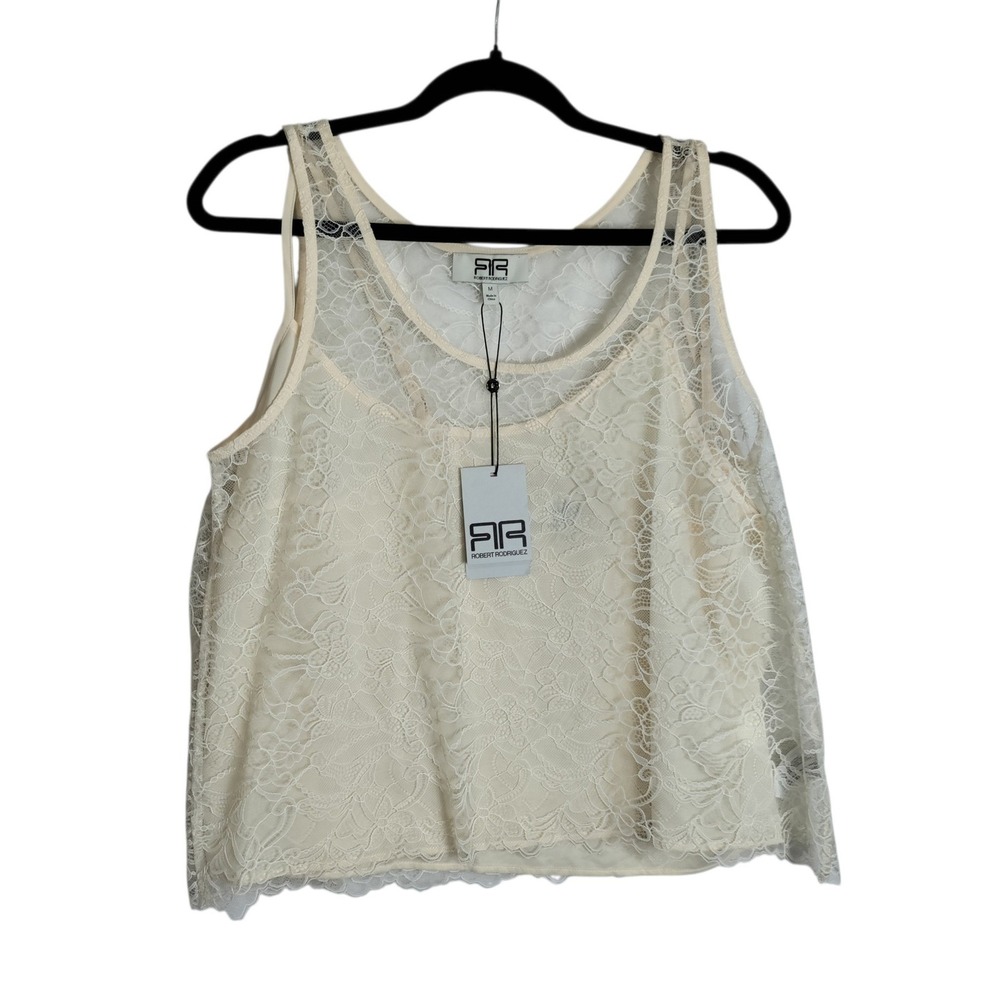 Robert Rodriguez Stassie Lace Tank Top Sea Salt Ivory Floral Sleeveless Medium